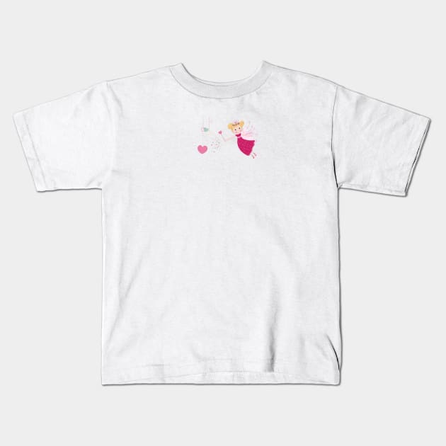 Cute fairy tale with hanging hearts happy valentine's day Kids T-Shirt by GULSENGUNEL